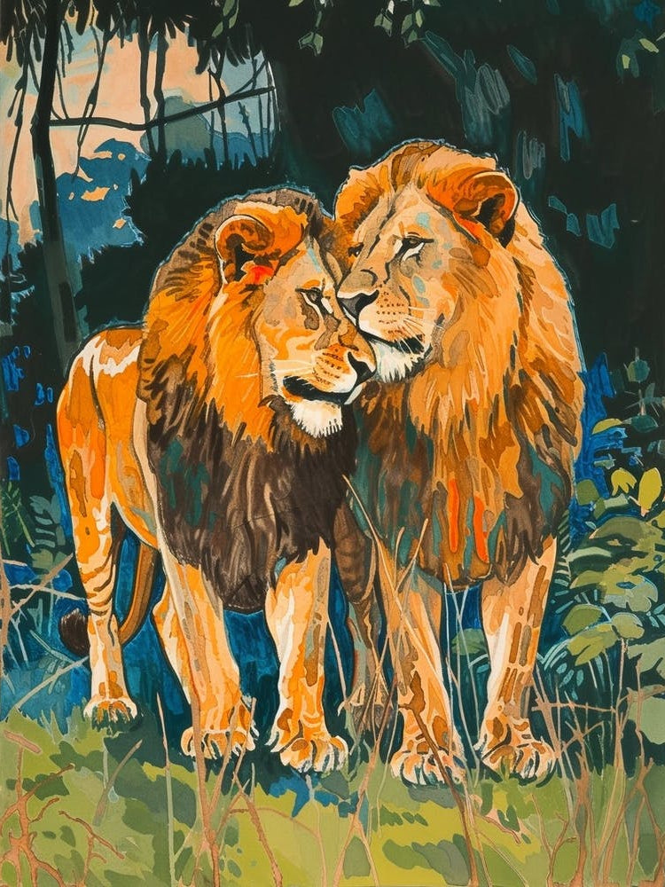 Southwest African Lion Rituals Fauvist Painting 3