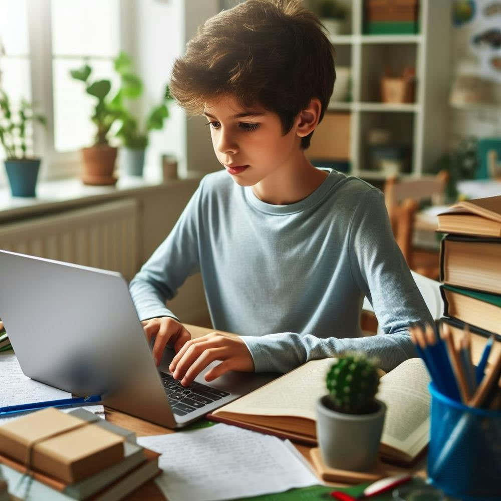 Boy Using Laptop At Home