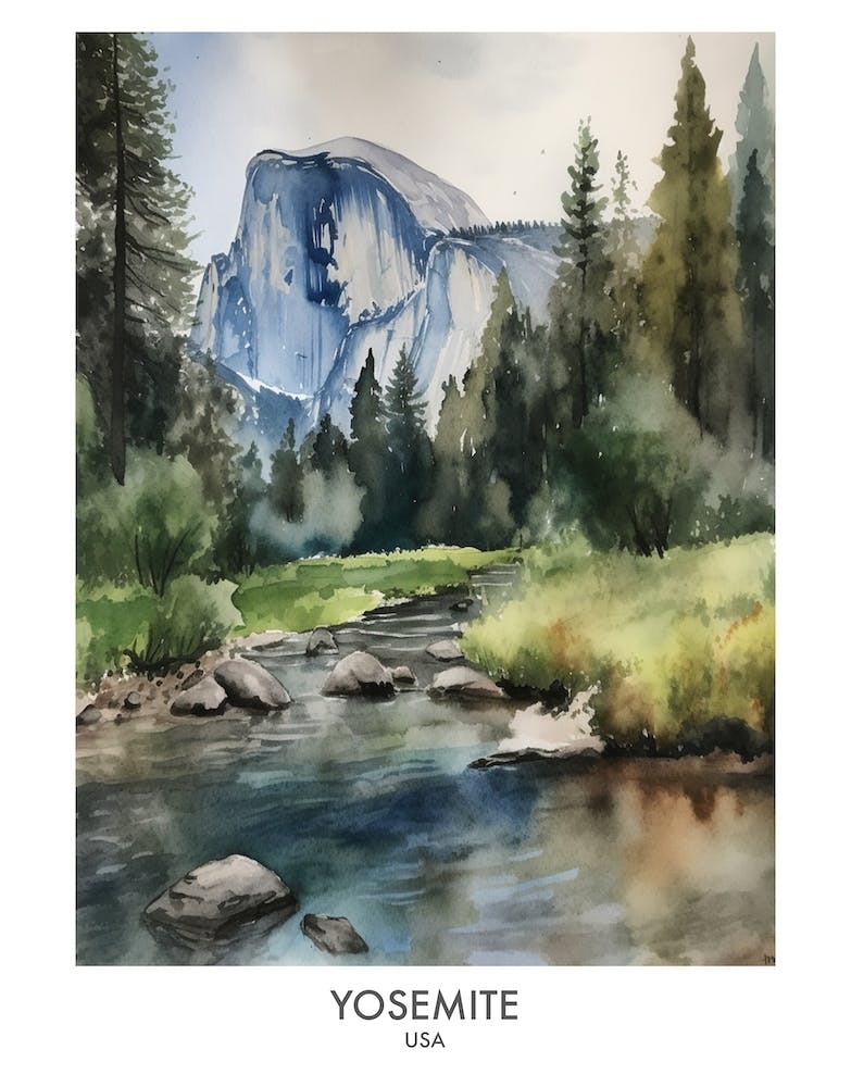 Yosemite 1 Watercolour Travel Poster