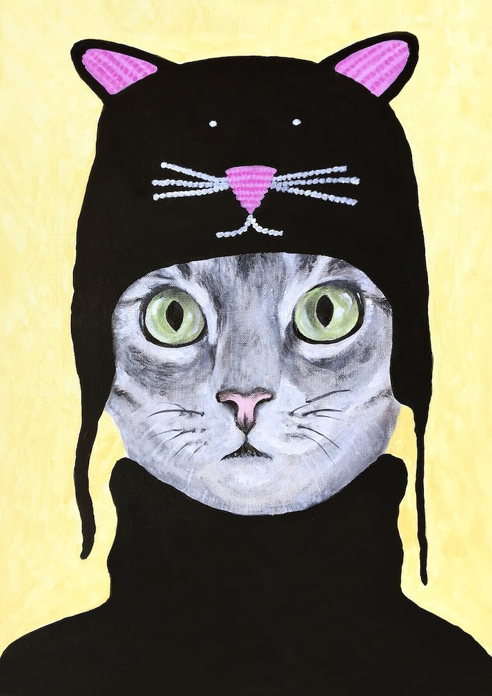 Katze mit Katzenmütze