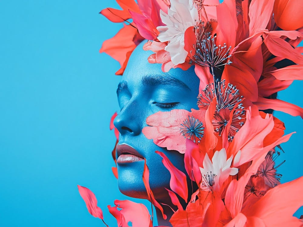 Flower Painting Blue and Red Face
