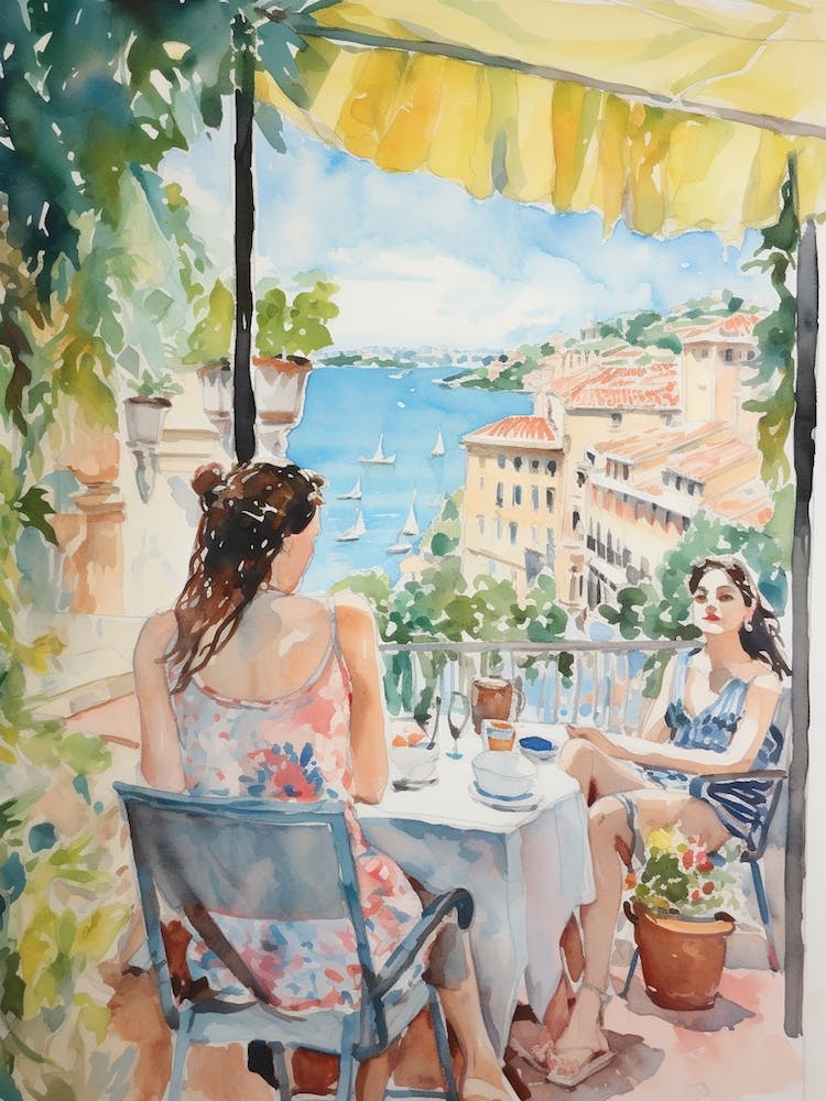 At A Cafe In Rovinj Croatia Watercolour