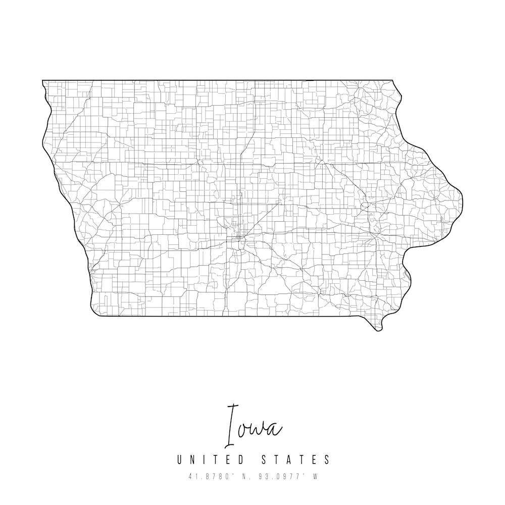 Iowa Minimal Street Map Square