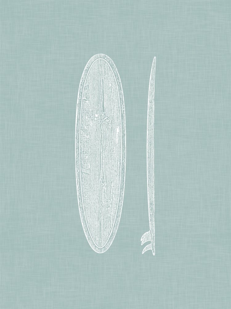 Vintage Surfboard Silhouette On Soft Green Linen Texture