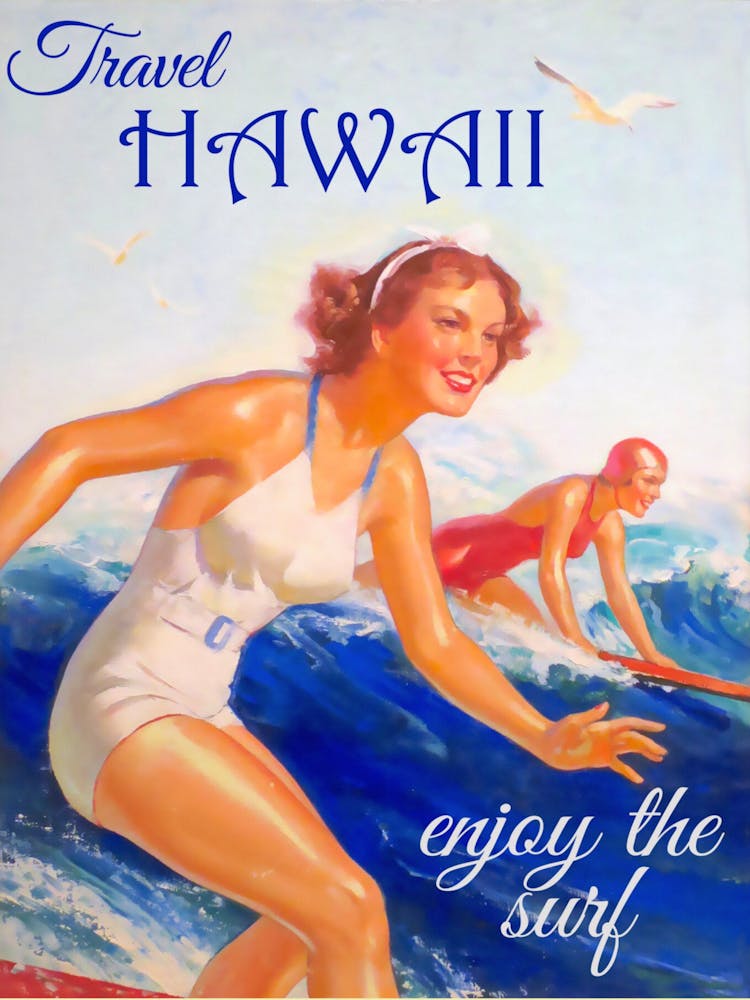 Travel Hawaii Enjoy The Surf Retro Vintage Poster