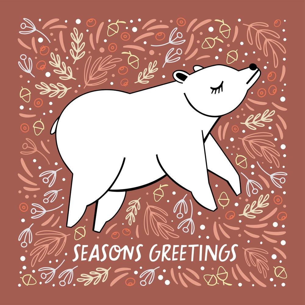Christmas Bear Brown Square Illustrated