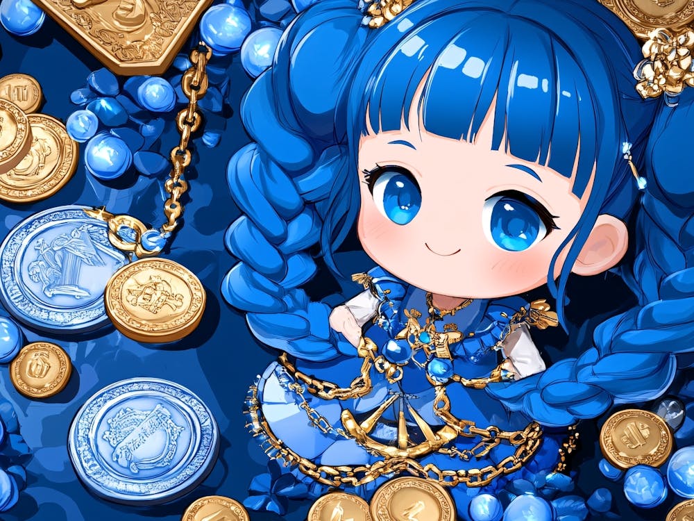 Blue Haired Girl With Coins
