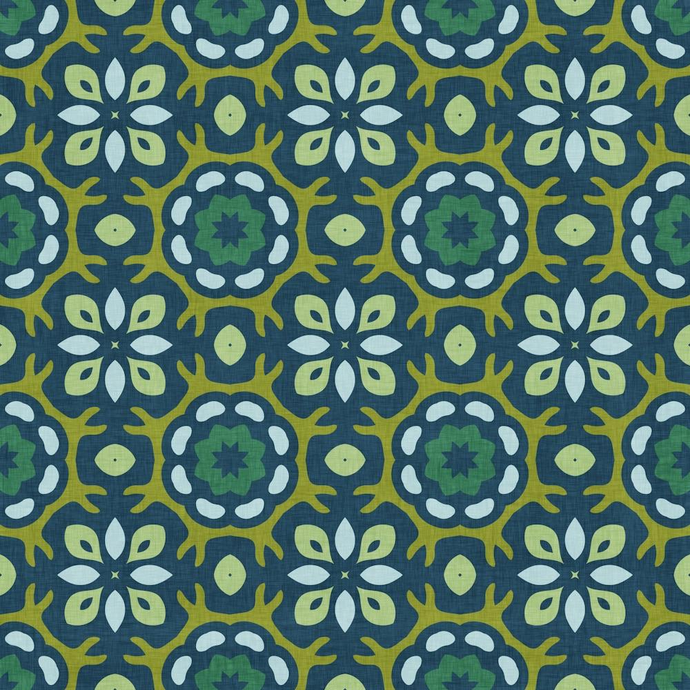 Retro Tile Octagon Pattern Cool Blue And Olive