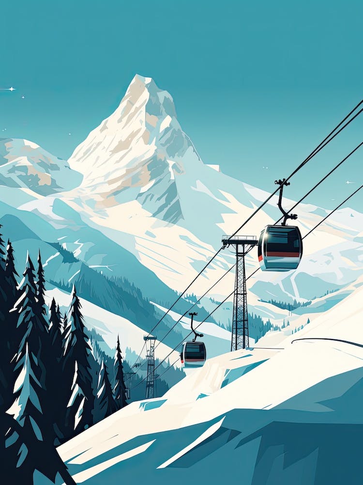Gstaad   Switzerland, Ski Resort Illustration 2 Simple Style
