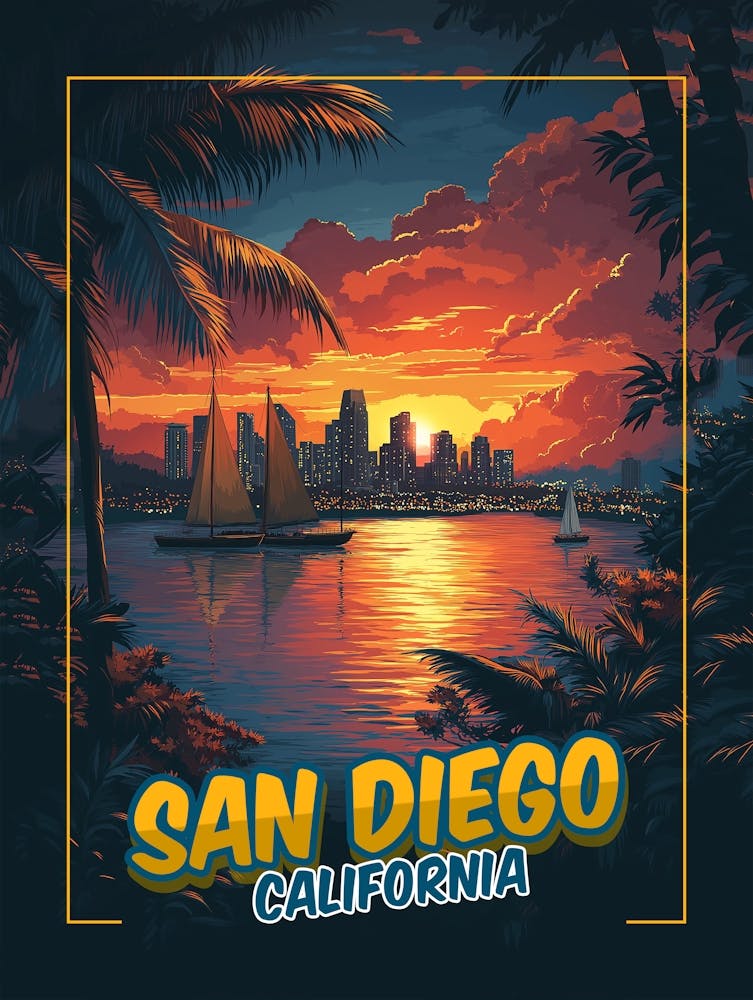 San Diego, California - Vintage Style Poster