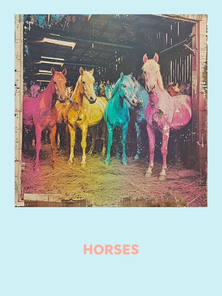 Horses Rainbow In A Barn Poster
