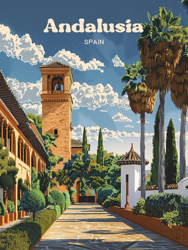 Andalusia Spain Retro Digital Travel Art