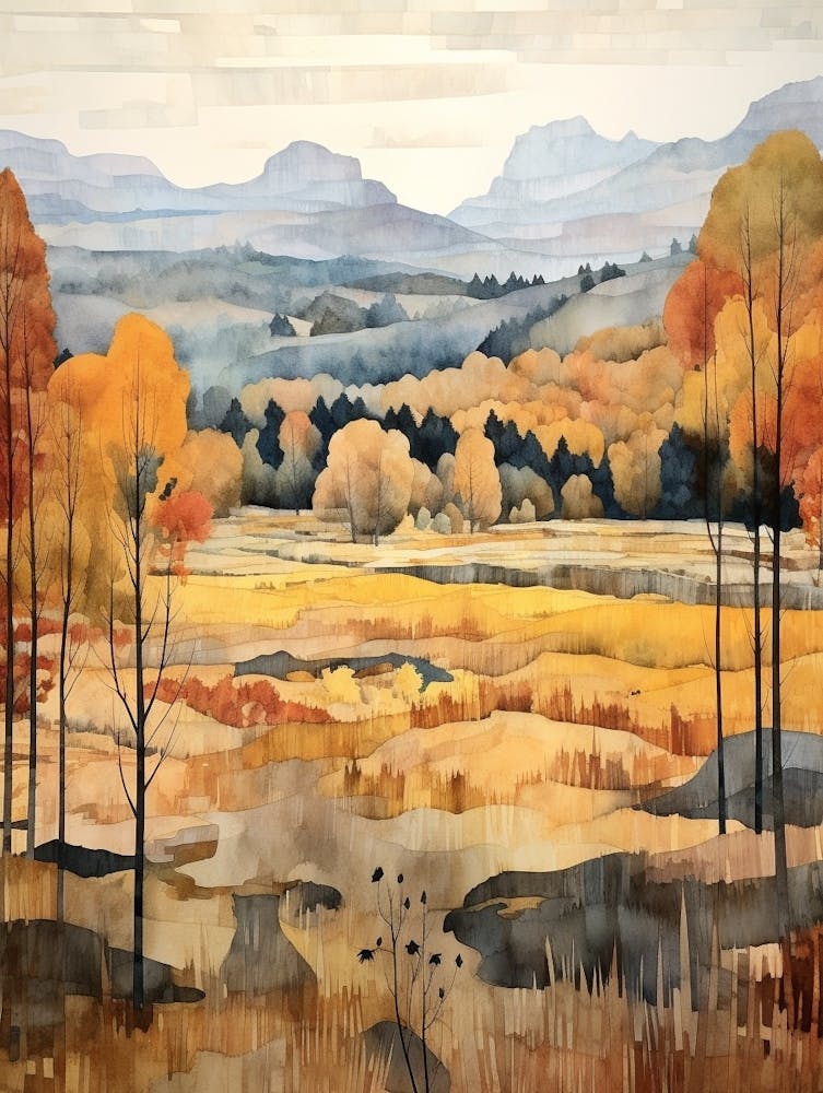 Autumn National Park Painting Yosemite National Park California Usa 2