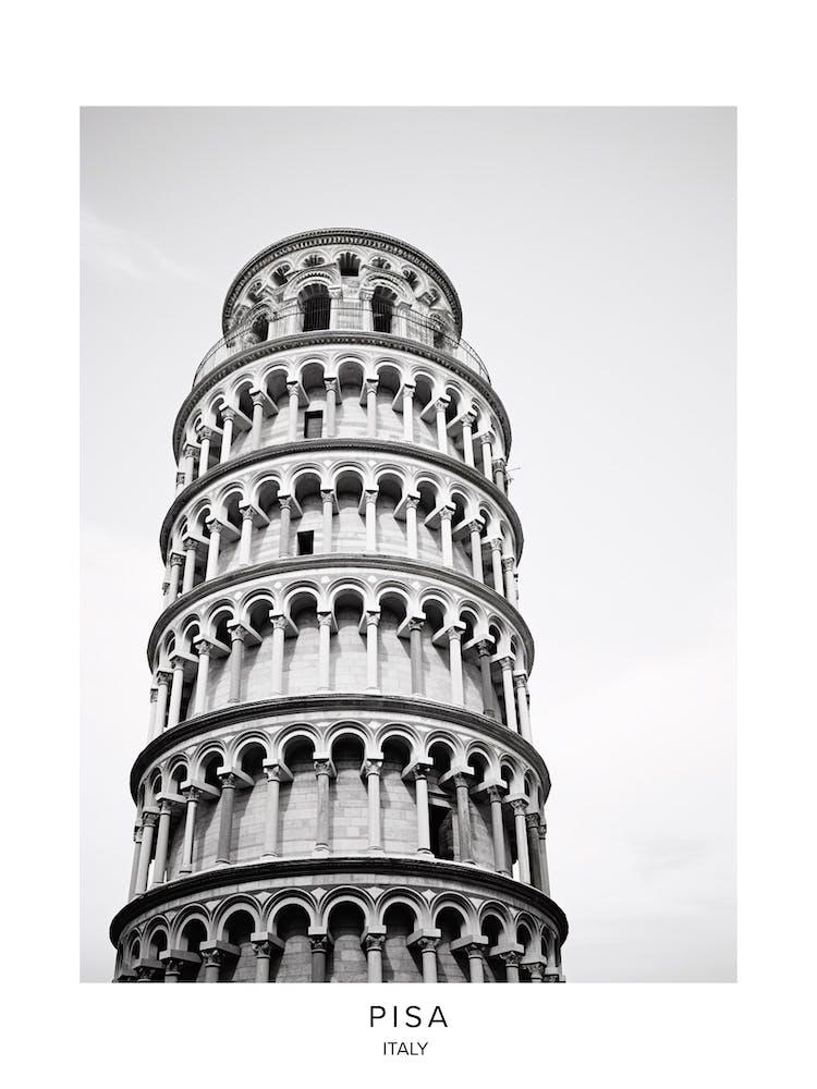 Poster Of Pisa, Italy, Black And White Analogue Photography 3
