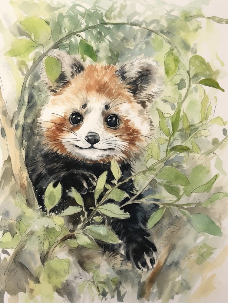 Aquarelle Animal de Livre d'Histoires Panda Roux 4