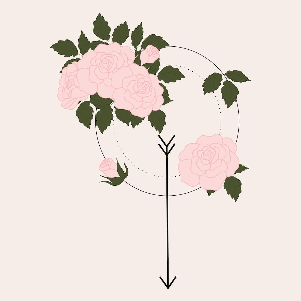 Pink Rose And Arrow Square