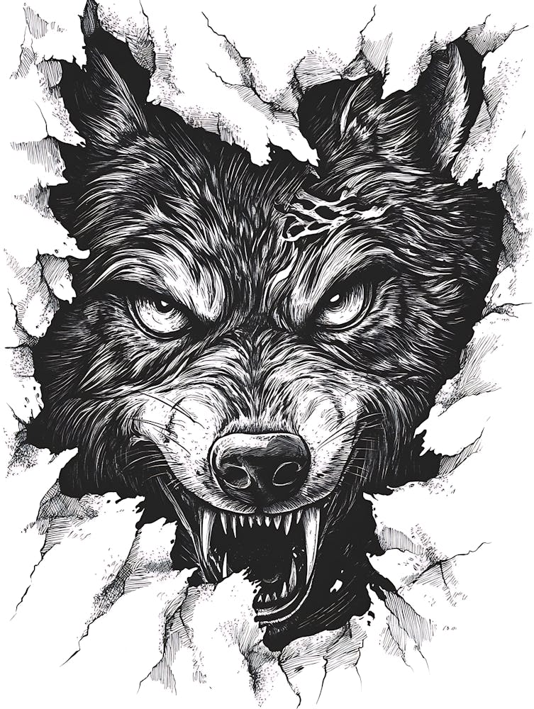 Angry Wolf Watching from Wall Hole 18