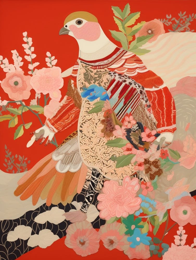 Maximalist Bird Painting Cardinal