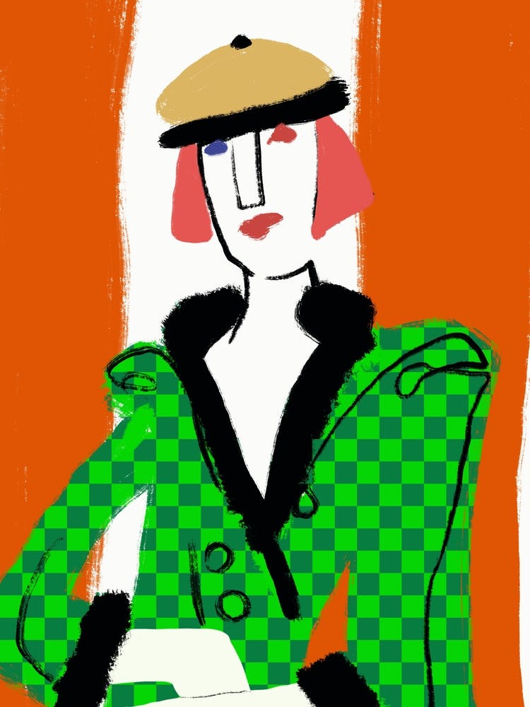 Woman In A Green Checkered Dress