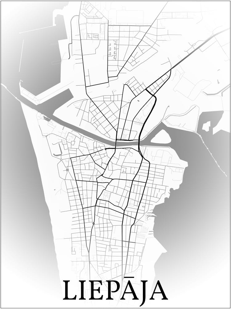 Liepāja, Latvia, City Map, Black And White Fade Design