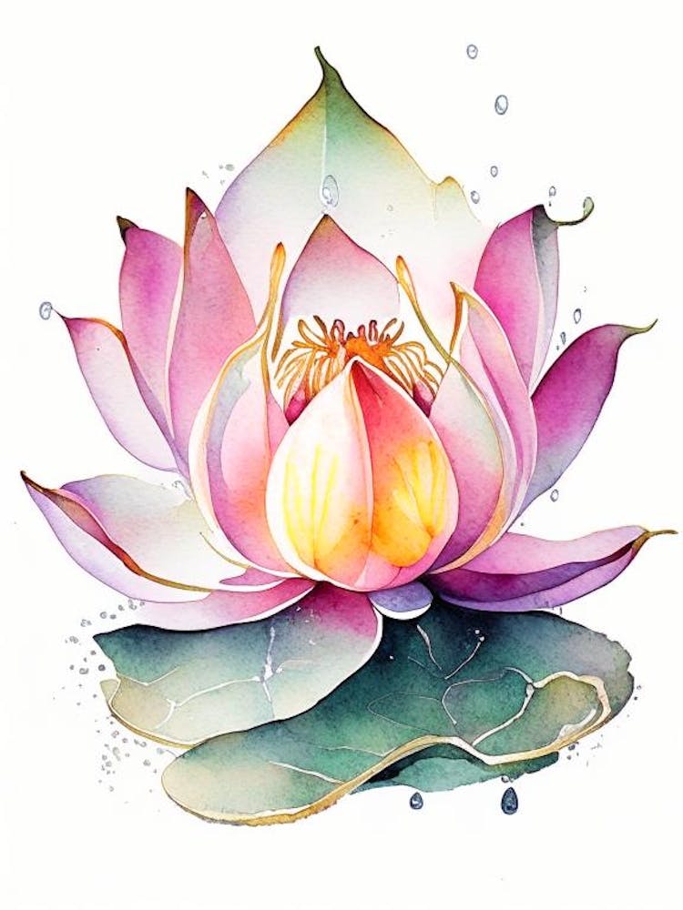 Fleur de Lotus, Symbole Bouddhiste Aquarelle 4