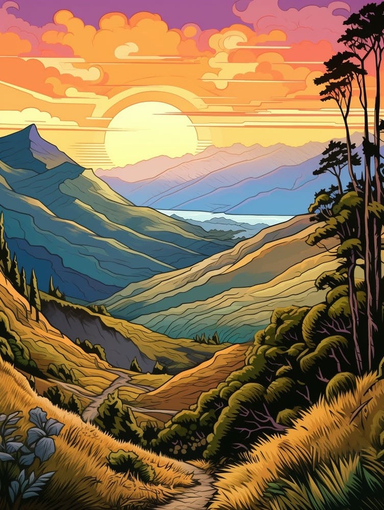 Kepler Track New Zealand 1 Vintage Travel Illustration