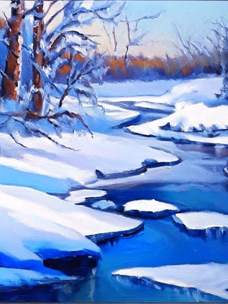 Frozen River Waterscape Impressionism 1