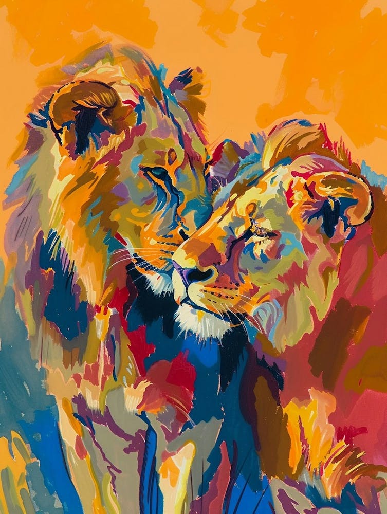 Southwest African Lion Rituals Fauvist Painting 2