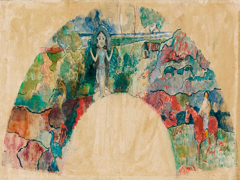 Design For A Fan Featuring A Landscape And A Statue Of The Goddess Hina, Paul Gauguin
