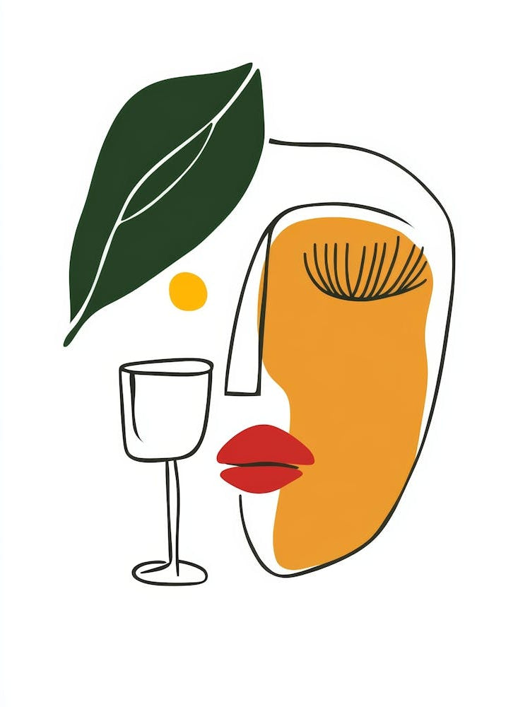 Illustration Of A Woman Drinking Wine