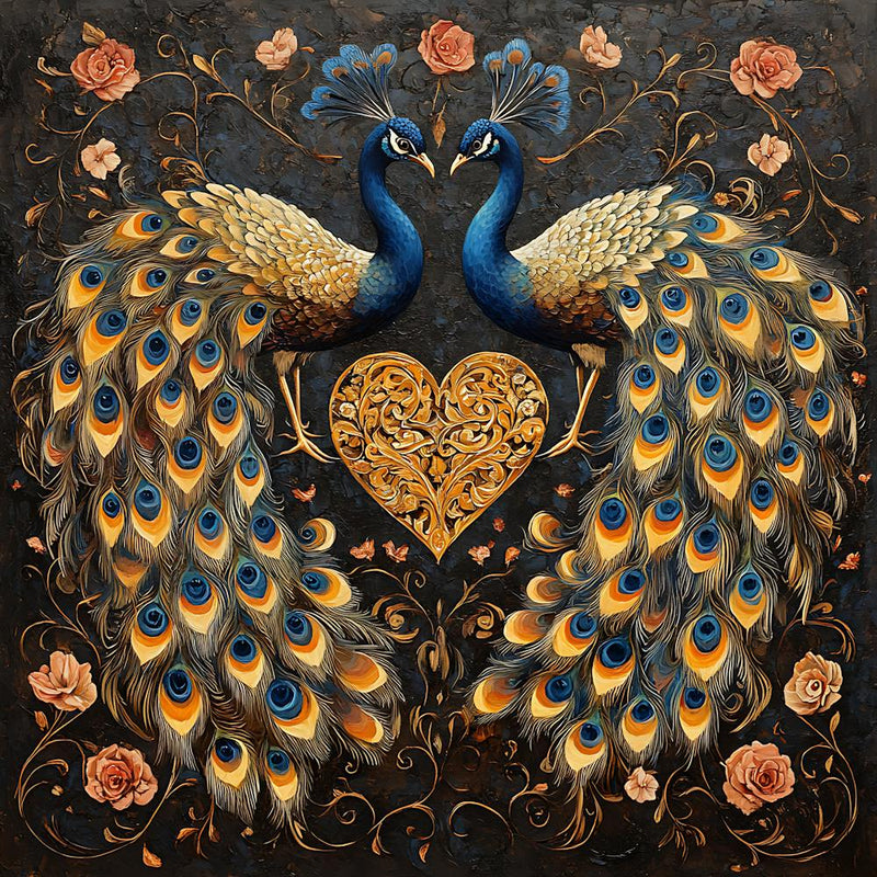 Baroque-Inspired Peacock Heart Design Background 2