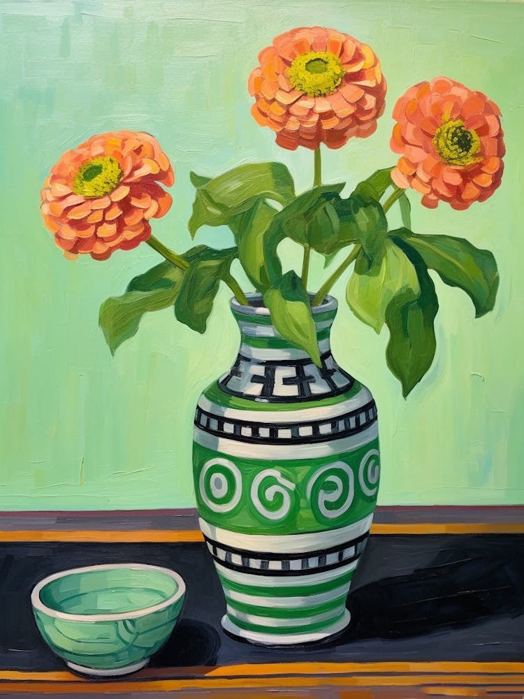 Flowers In A Vase Still Life Painting Zinnia 4