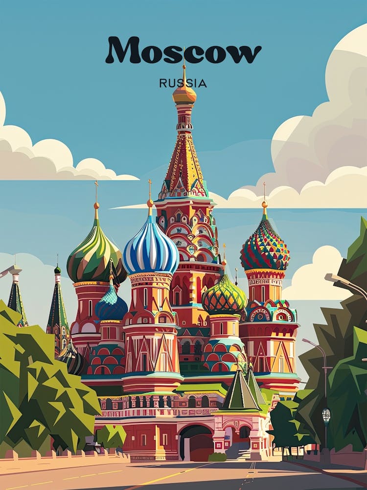 Moscow Russia Kremlin Travel Art Illustration