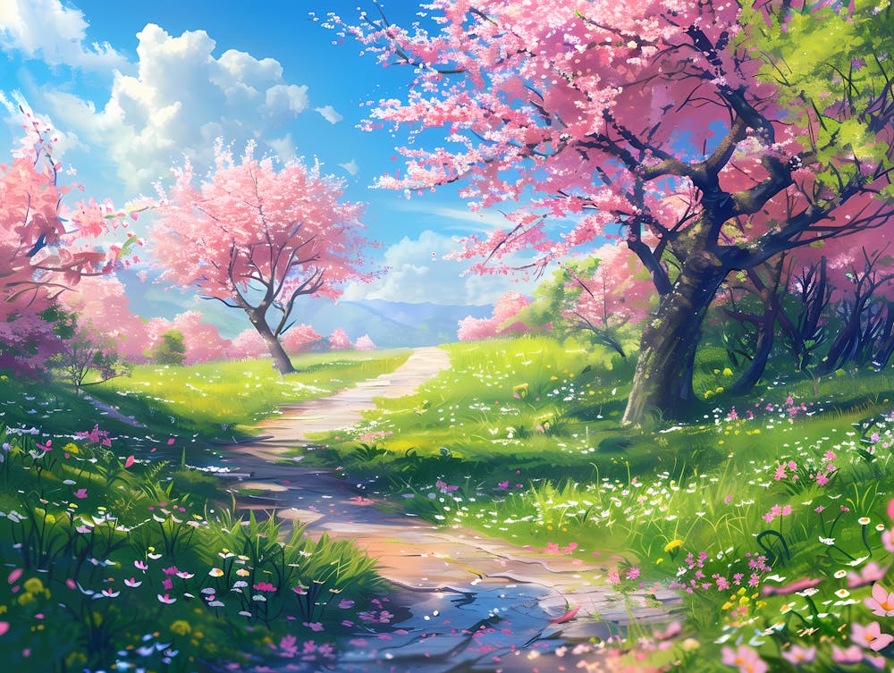 Cherry Blossoms And Path