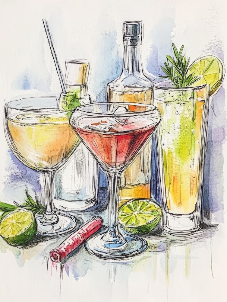 Watercolor Cocktail Painting