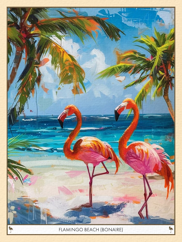 Greater Flamingo Flamingo Beach Bonaire Tropical Illustration 2 Poster