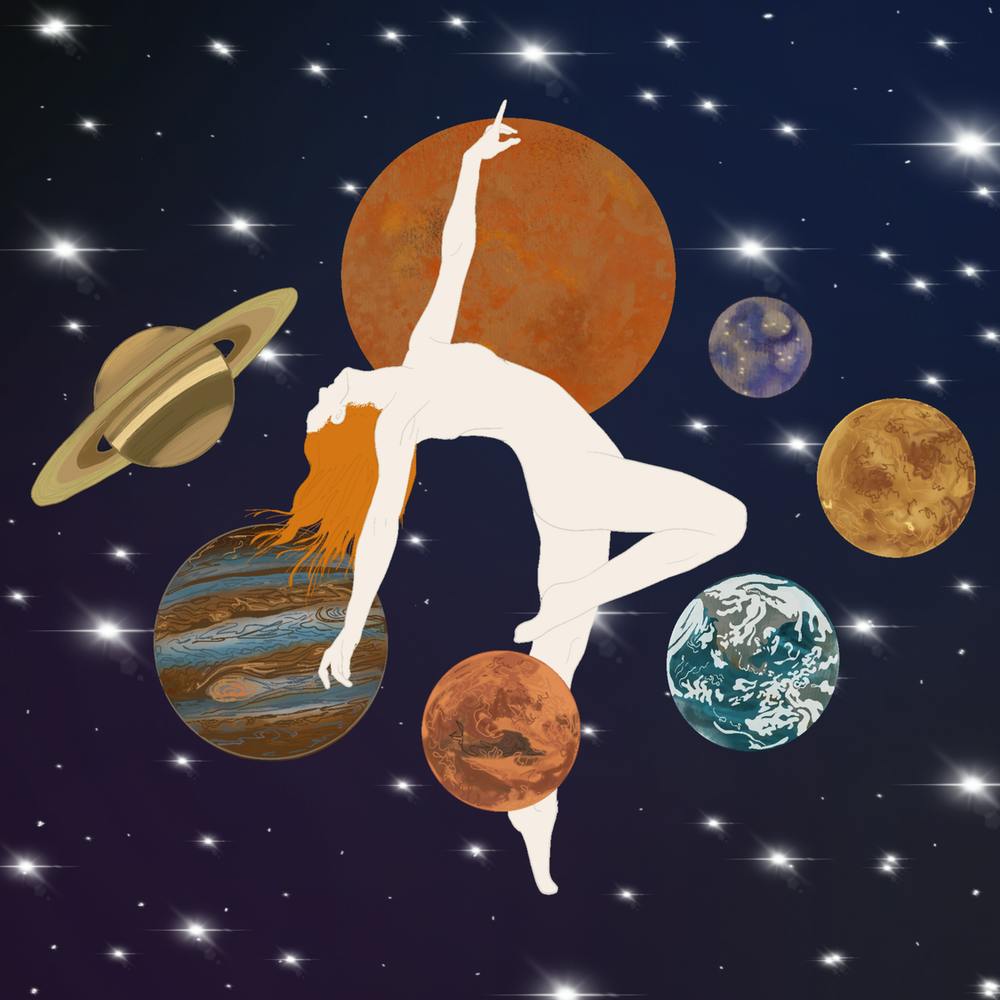 Woman dancing with the universe