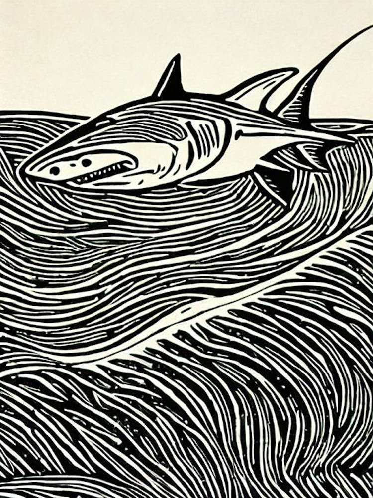 Bonnethead Shark Linocut