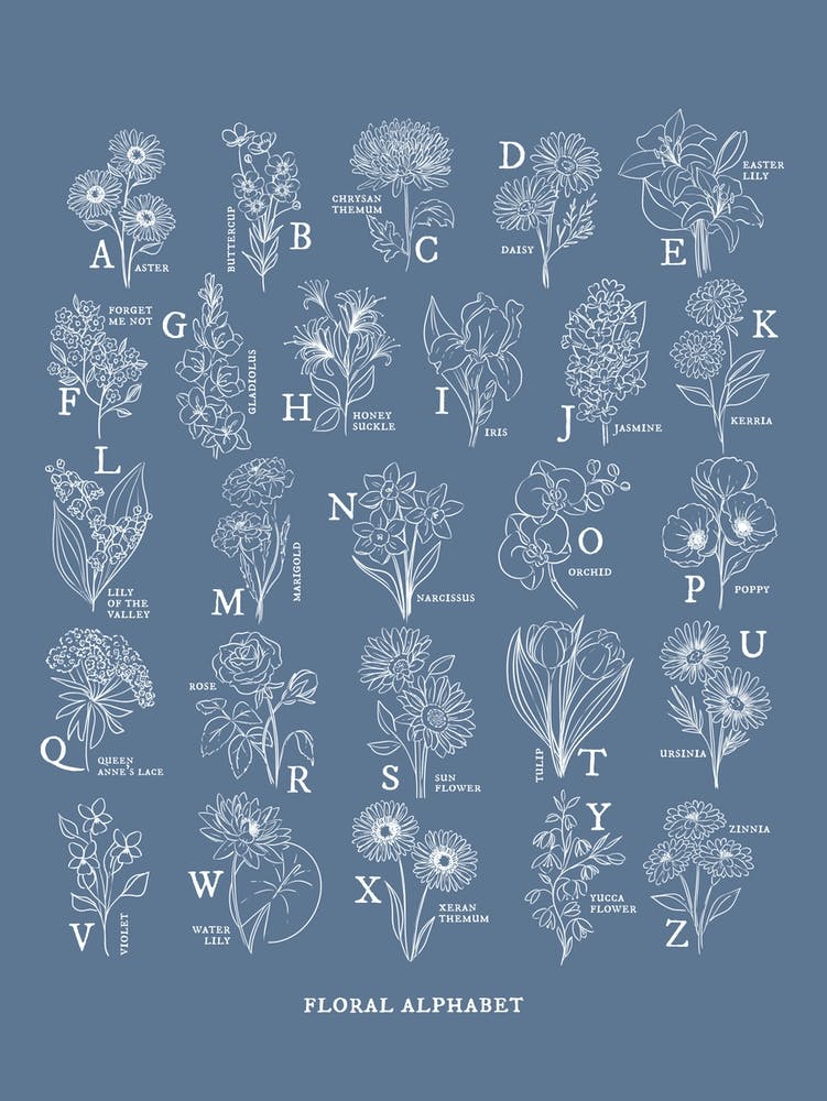 Floral Alphabet | Denim Blue