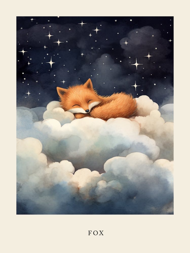 Baby Fox 5 Sleeping In The Clouds Nursery Poster
