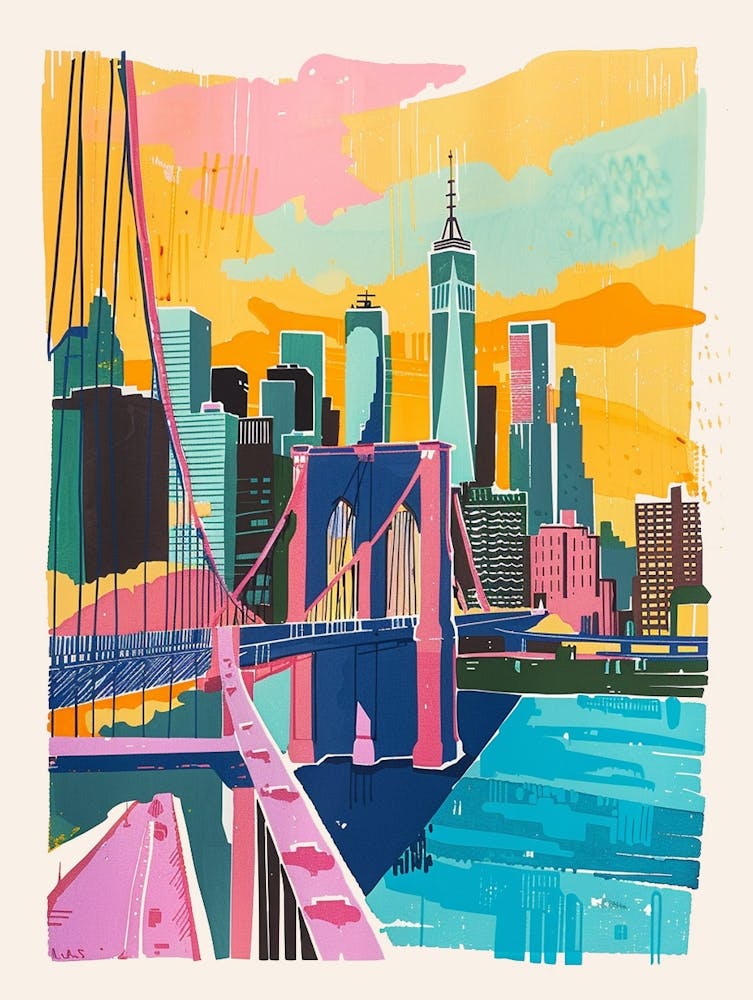 Brooklyn Skyline New York Colourful Silkscreen Illustration 4