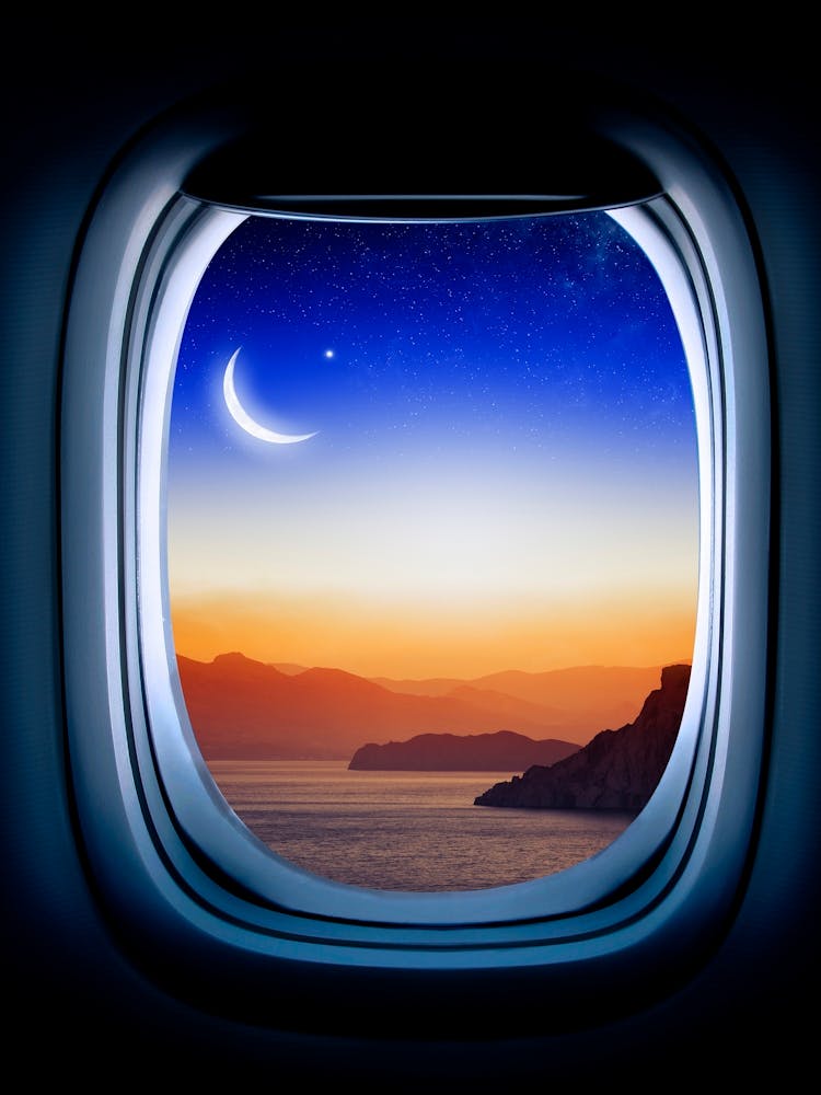 Airplane window with Moon, porthole #3 2