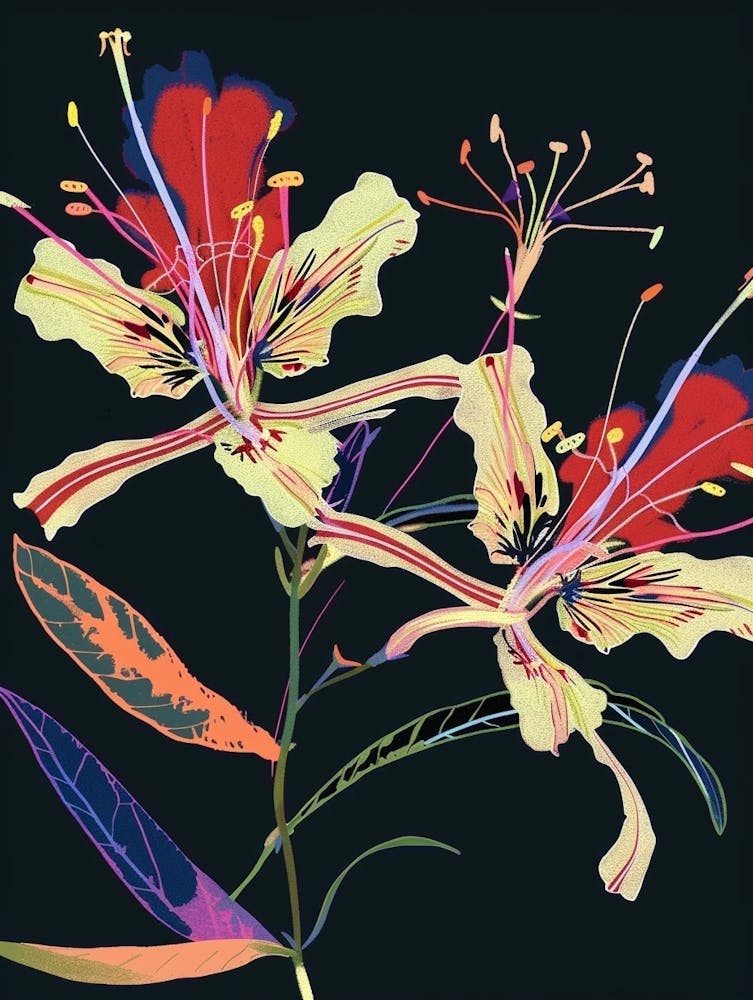 Neonblumen auf Schwarz Pfauenblume 3