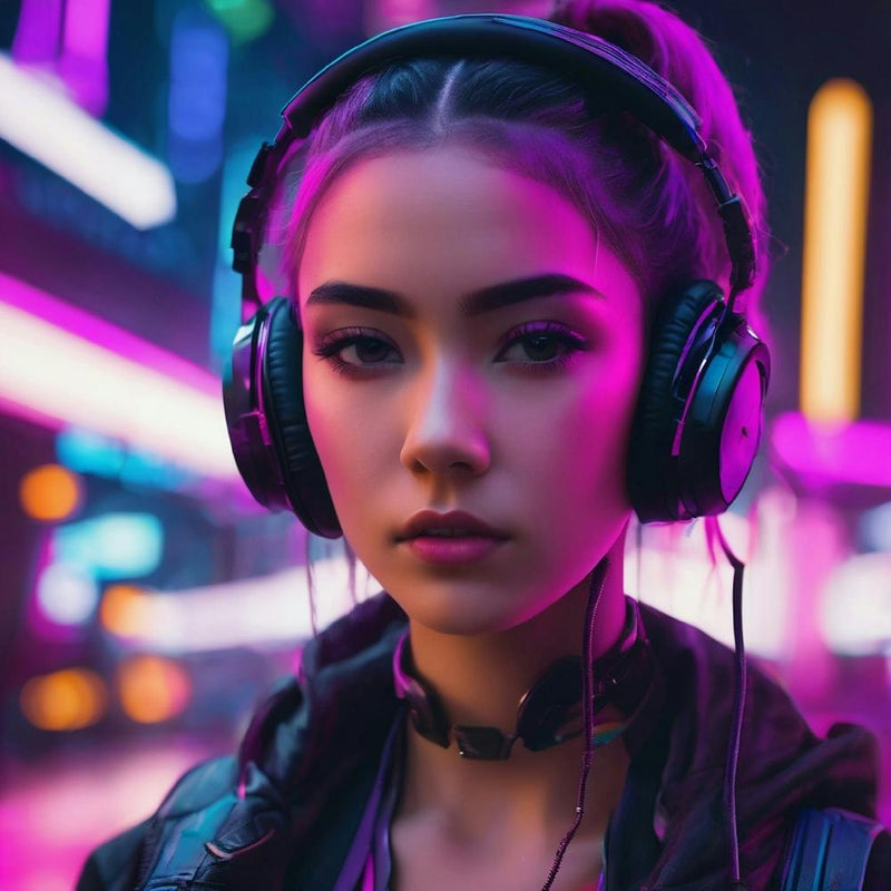 An AI generated lady on headphones