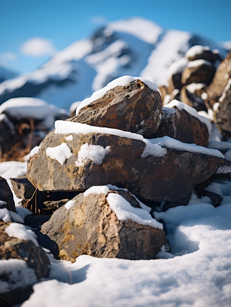 Mountain Rocks In The Snow