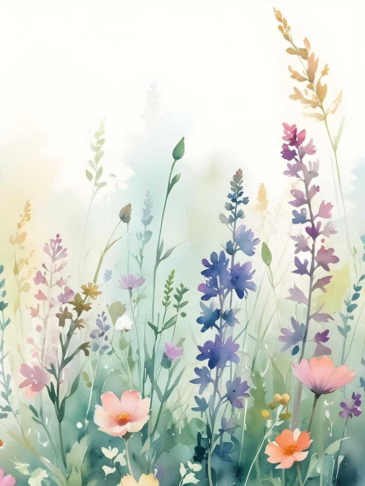 Watercolor Wildflower Field Painting 2