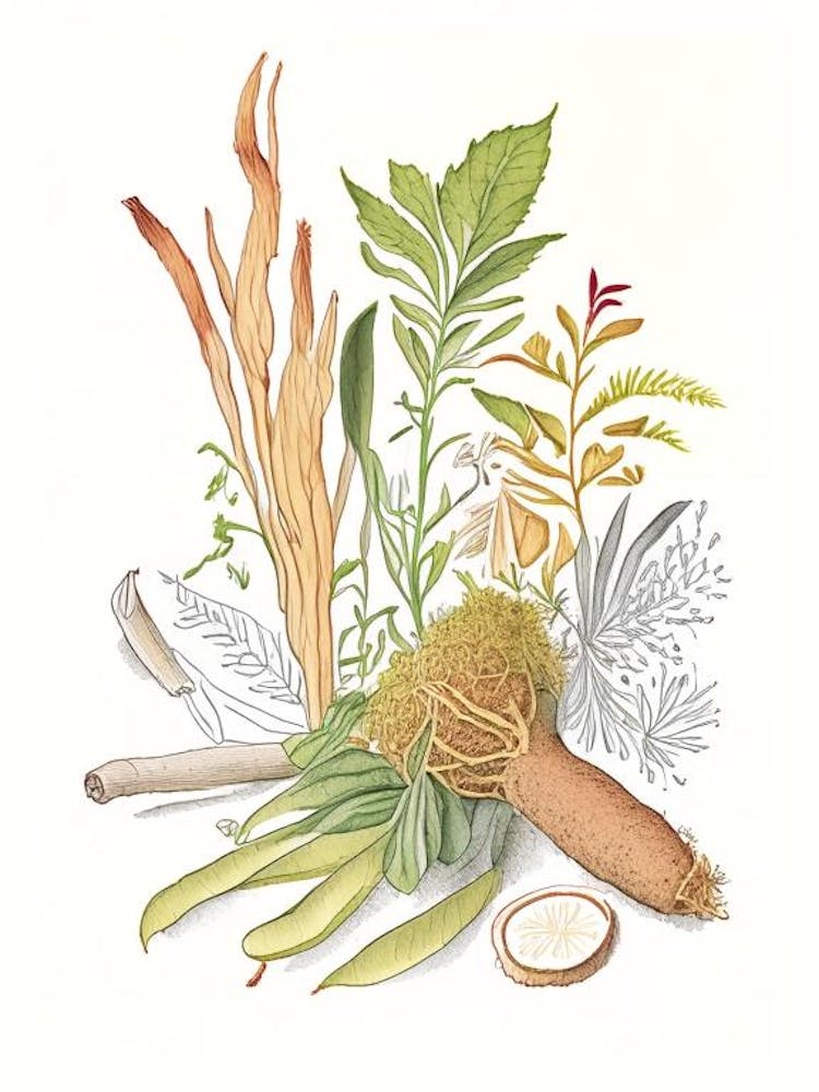 Ginger Root Spices And Herbs Pencil Illustration 1