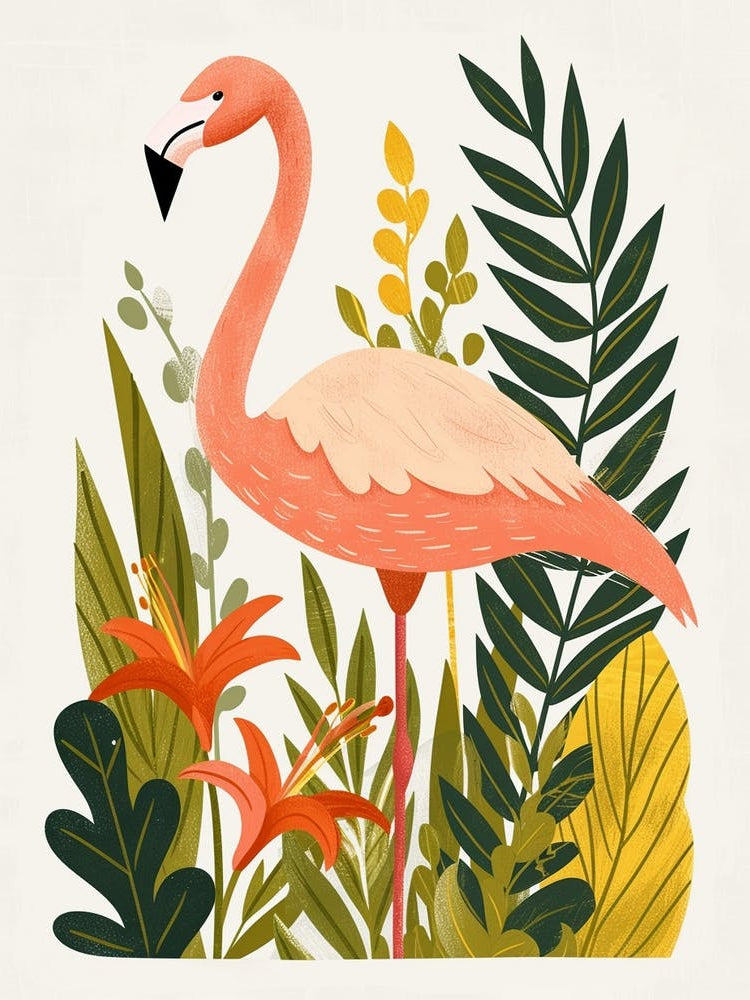 Jamess Flamingo And Heliconia Minimalist Illustration 4
