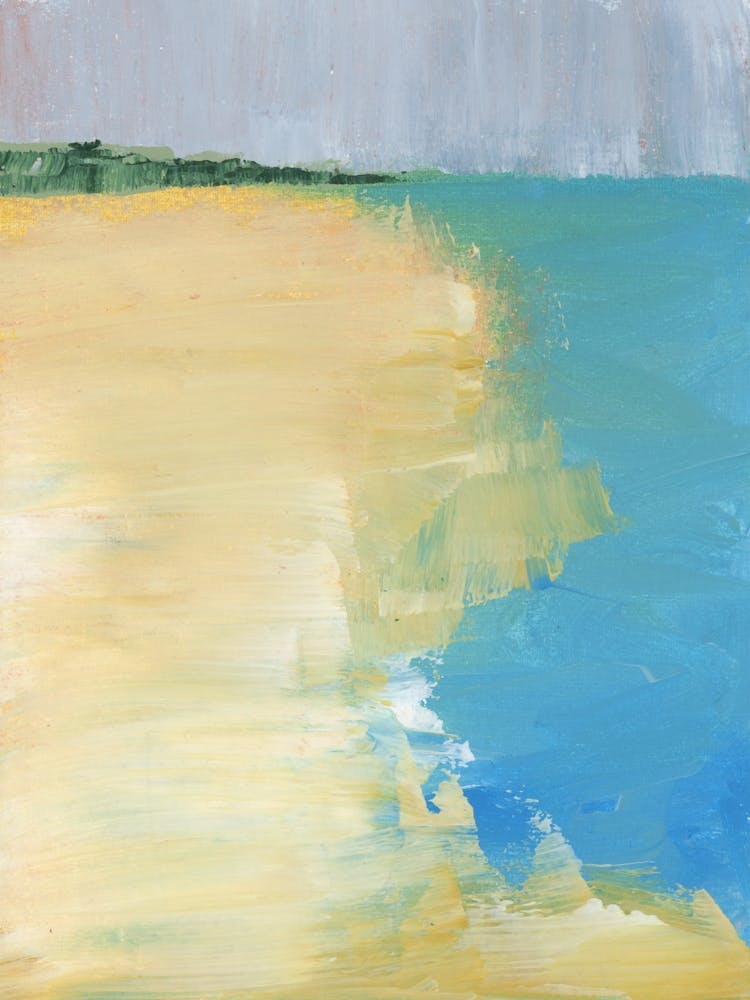 landscape acrylic vertical blue yellow sand sea water sky beach seashore seaside seascape abstract modern contemporary