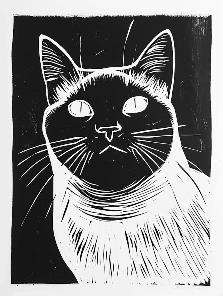 Birman Cat Linocut Blockprint 5